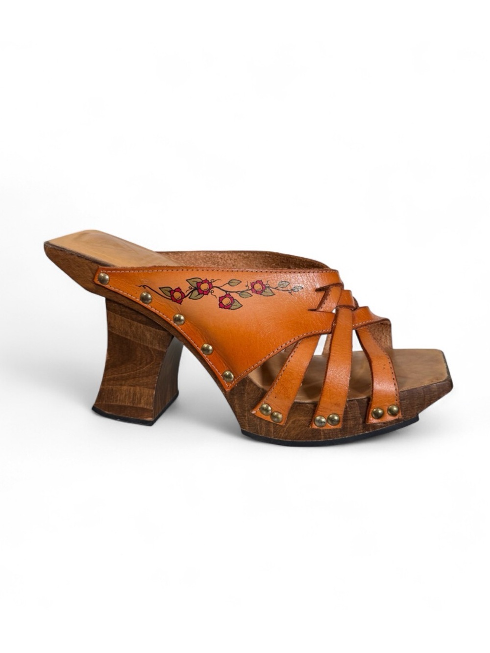 Vintage 90s Rare John Fluevog ‘Magda’ Sunburst Clog Sandals, Hippie Boho Chic